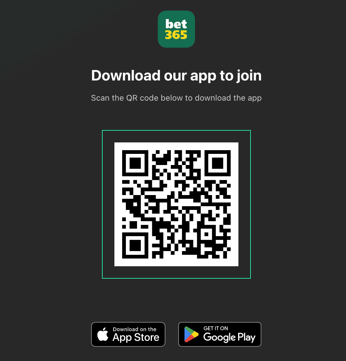 QR sign up code for Bet365 sportsbook app.